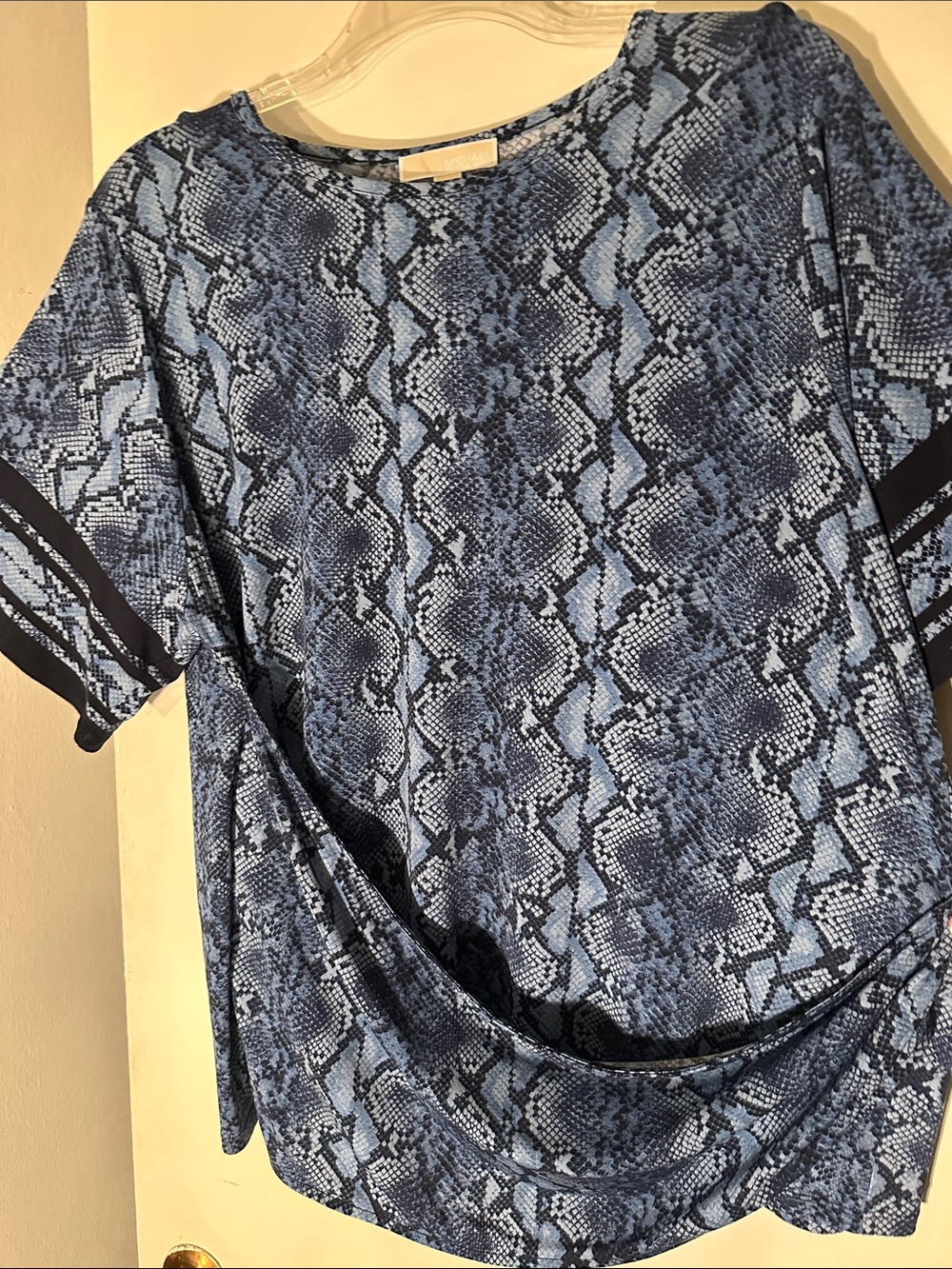Michael Kors Blue Snake-Print Short Sleeve Top